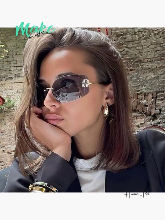 Metal Frame Rimless Y2K Sunglasses Retro Wrap Around Shield